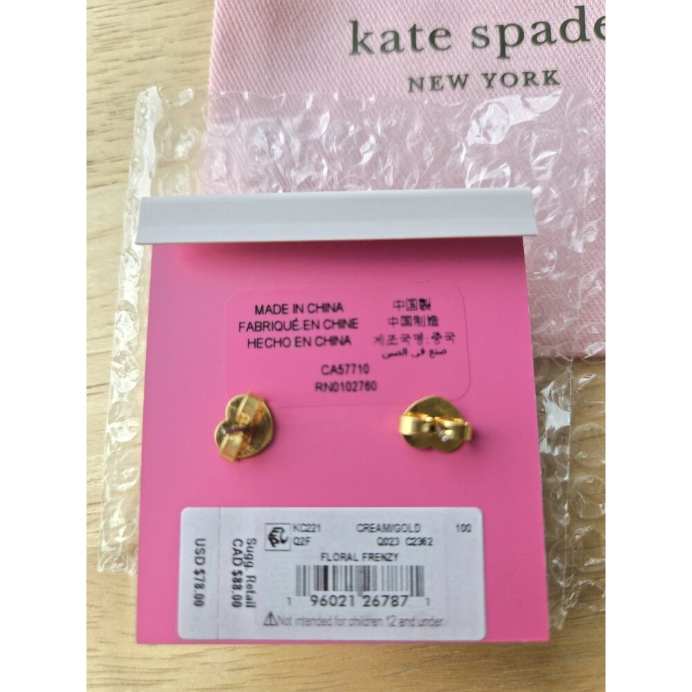 NWT Kate Spade Floral Frenzy Pearl Flower Stud Earrings Gold Tone Vtg Rare - Picture 9 of 13